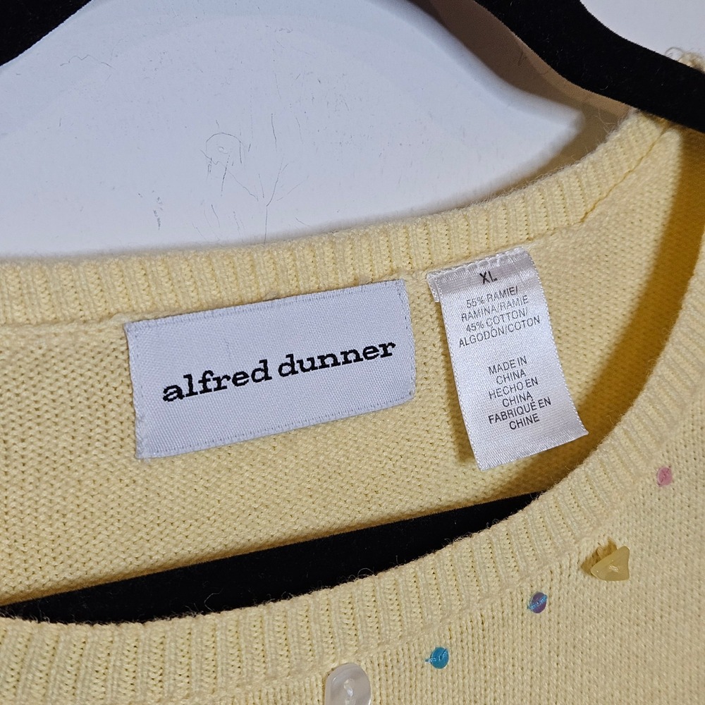 Alfred Dunner Vintage Embellished Palm Tree Beach Pastel Yellow Knit Top XL‎ - Picture 4 of 5